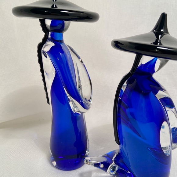 Formia Vetri Di Cobalt Blue & Clear Murano Glass Asian Fiqurines - Picture 12 of 16